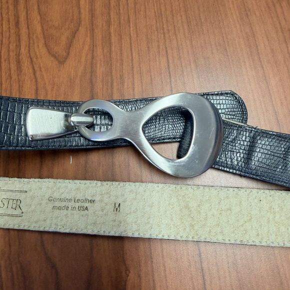 Doncaster Leather Belt M Black Textured Shimmer Wide Statement Buckle USA Y2K main image 5